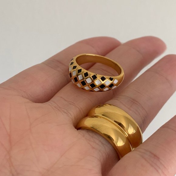 Checkered Dome Ring, Gold Dome Ring, Stacking Dome Ring, Stacking Ring Gold - Picture 5 of 7